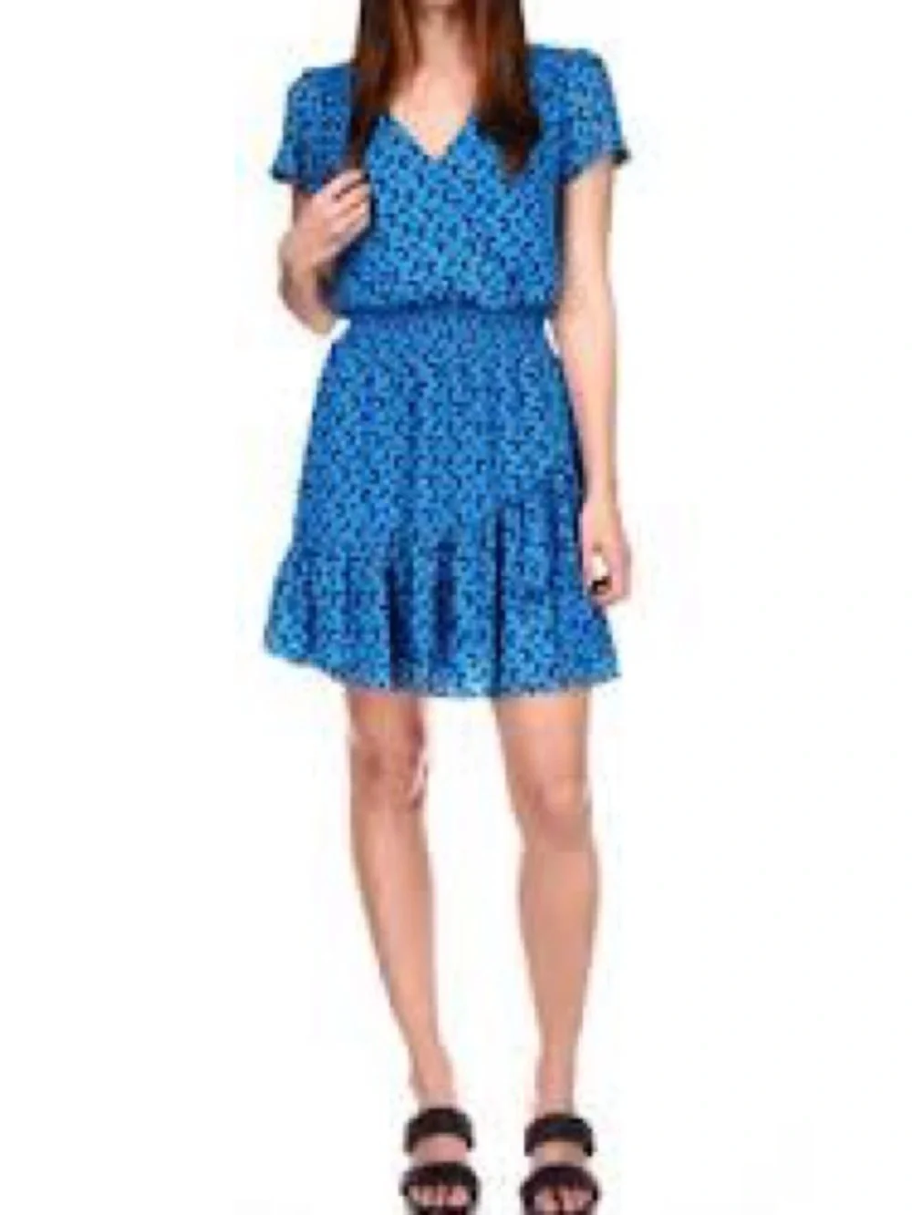 Michael Kors Blue Floral V-Neck Mini Dress